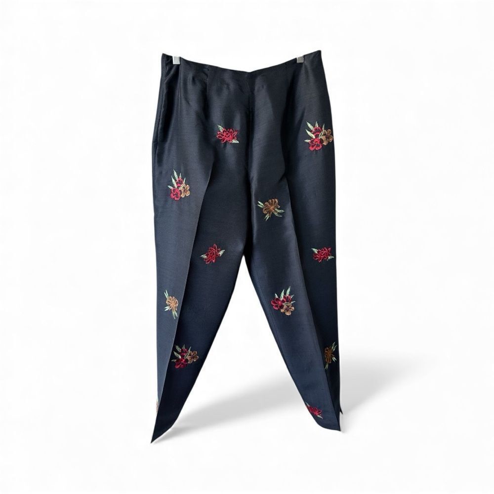 Vintage 90s Allison Taylor 100% Silk Embroidered Floral Evening Pants Size 10